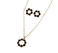 Schmuck-Set mit Blumen- und Kreisen, schwarze Diamanten, Kreis, Halskette und Ohrringe, zweiteiliges Set für Damen, cleveres Design