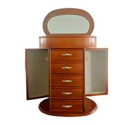 Schmuckaufbewahrung aus Holz mit Schubladen und Spiegel Große Aufbewahrungsbox mit 5 Fächern mit 2 vertikalen Schubladen für Ringe, Ohrringe, Halsketten Vintage-Stil