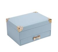 Schmuckaufbewahrungsbox im europäischen Stil, einfache Pu-Leder-Schmuckaufbewahrungsbox, Schublade, Schleife, Schmuckschatulle, Ohrringe, Halskette, Schmuckschatulle, Schmuckaufbewahrung (blau)