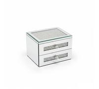Schmuckbox mit 2 Schubladen - Spiegel & Kristall-Glitzer - 16 x 13 cm | Verspiegeltes Design, Kristall-Knäufe, Kompakte Größe, Schreibtisch-Organizer, Glitzerdetails
