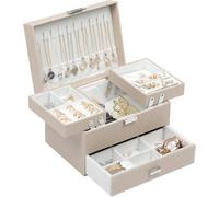 Schmuckkästchen 3 Ebenen PU Leder Geschenkbox Mädchen Champagnerfarben