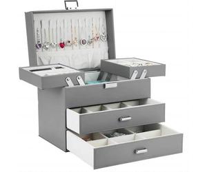 Schmuckkästchen 4 Ebenen 2 Schubladen Ringe Ohrringe Uhren Grau