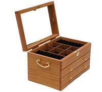 Schmuckkästchen aus Holz 3 Schichten Multifunktions Schmuck Aufbewahrungsbox, Schmuckkasten aus Holzwerkstoff, Schmuck Organizer, Schmuckbox, mit Spiegel und Schublade 29x19x17cm