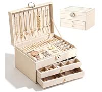 Schmuckkästchen Groß: 23×17×13.5cm Dreischichtige Aufbewahrung Schmuckkasten Schubladen, Staubdicht PU Leder Schmuckbox, Schmuckaufbewahrung Damen, Für Schlafzimmer Und Schminktisch, Farbe Perlenweiß