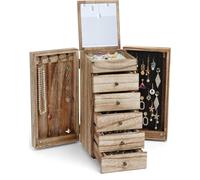 Schmuckkästchen holz, 6 Ebenen große Schmuckkasten mit 5 Schubladen, Schmuckbox mit Spiegel, Schmuckaufbewahrung für Ohrringe, Halskette, Uhren, Armbänder