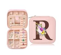 Schmuckkästchen Klein, Schmuckschatulle für Mädchen, Schmuckbox Damen, Reise Schmuck Etui, Jewelry Organizer Leder, für Ohrringe Halsketten Ringe, Hochzeit Geburtstag Muttertag Geschenk(Initialen R)
