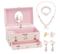 Schmuckkästchen Mädchen, Spieldose mit Ballerinamädchen, Schmuckaufbewahrung Kostenlos für Halskette Armband Ohrclip Ring, Mit Spiegel Schubladen Musik Schmuckbox, Kindergeburtstagsgeschenk Set 3-10