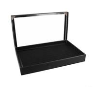 Schmuckkästchen mit 100 Fächern, für Ringe, mit transparentem Deckel, stapelbares Kunstleder-Organizer-Tablett für Ohrringe, Aufbewahrung zu Hause oder Ausstellung, schwarz, 29 x 19 x 4 cm (schwarz)