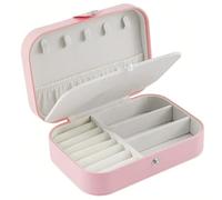Schmuckkästchen Reise 2 Ebenen Schmuckaufbewahrung PU-Leder Schmuckkasten Jewelry Organizer für Halsketten, Ringe, Armbänder, Ohrringe, Geschenkidee für Mädchen Frauen, 16 x 11 x 5 cm (Rosa)