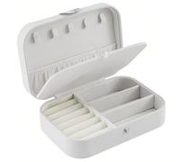 Schmuckkästchen Reise 2 Ebenen Schmuckaufbewahrung PU-Leder Schmuckkasten Jewelry Organizer für Halsketten, Ringe, Armbänder, Ohrringe, Geschenkidee für Mädchen Frauen, 16 x 11 x 5 cm (Weiß)