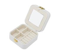Schmuckkästchen Reise, Kleine Schmuckschatulle für Damen, Reiseschmuckaufbewahrung mit Spiegel Tragbare Schmuckschatulle aus PU Leder für Ring, Anhänger, Ohrringe, Halskette, Armband Organizer(Weiß)
