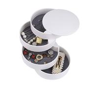 Schmuckkästchen Runde Form Tragbar Schmuckschatulle Organizer 4 Ebenen 360 Drehbar Schmuckkasten für Ringe Ohrringe Halskette Weiß