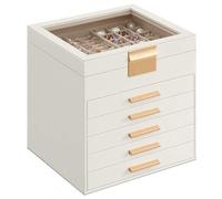 Schmuckkästchen, Schmuckkasten 6 Ebenen, Schmuckbox mit Glasdeckel, 5 Schubladen, Schmuckaufbewahrung, Stauraum, modern, Geschenkidee, 20,3 x 23,1 x 2