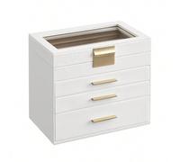 Schmuckkästchen, Schmuckkasten mit 4 Ebenen, Schmuckbox mit Glasdeckel, 3 Schubladen, für Sonnenbrillen, große Schmuckstücke, Schmuckaufbewahrung, mod