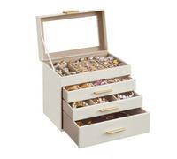 Schmuckkästchen, Schmuckkasten mit 4 Ebenen, Schmuckbox mit Glasdeckel, 3 Schubladen, für Sonnenbrillen, große Schmuckstücke, Schmuckaufbewahrung, mod