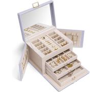 Schmuckkasten 4 Ebenen Schmuckschatulle PU Leder Lila Spiegel