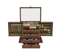 Schmuckkasten aus Holz, Vintage Schnitzerei Schmuckschatullen mit Spiegel und Passwortsperre, 5 Ebenen 4 Schubladen Schmuckkoffer für Armbänder Halskette Ringe