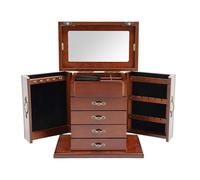 Schmuckkasten Groß 5 Etagen Schmuckkästchen aus Holz Vintage Braun Schmuckschatulle mit Spiegel