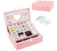 Schmuckkasten, Großer Schmuckkästchen mit Spiege für Damen Mädchen, Samt Schmuckbox Schmuckschatulle Groß Schmuck Organizer für Ringe Ohrringe Armbänder Halsketten, Rosa