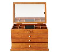 Schmuckkasten Holz Groß Schmuckkästchen 4 Etagen Schmuckschatulle mit Spiegel Vintage Braun Schmuckbox Geschenk für Mutter Freundin Damen