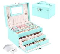 Schmuckkasten, Schmuckkästchen mit Schubladen für Damen Mädchen, PU-Leder Schmuckbox Schmuckschatulle Groß Schmuck Organizer für Ringe Ohrringe Armbänder Halsketten, Minzgrün