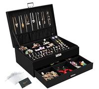 Schmuckkasten, Schmuckkästchen mit Schubladen für Damen Mädchen, Samt Schmuckbox Schmuckschatulle Groß Schmuck Organizer für Ringe Ohrringe Armbänder Halsketten, Schwarz