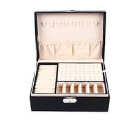 Schmuckkasten Schmuckkoffer groß abschließbar Schmuckschatulle Schmuckkästchen Ring-Aufbewahrung für Ringe Ohrringe Halsketten und Armbänder elegant klassisch Schwarz