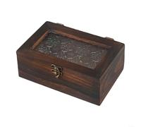 Schmuckschatulle aus Glas, Schmuckkästchen, Begonie, Blume, Glas, Schreibtisch-Aufbewahrungsbox, nordischer Retro, Massivholz, Schmuck-Organizer, Vintage-dekorative Box für Kosmetik-Accessoires (S)