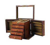 Schmuckschatulle aus Holz Schmuckkästchen mit 5 Ebenen Retro Schmuckkasten mit Spiegel, Schublade und Schlüssel Braun