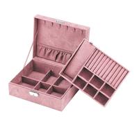 Schmuckschatulle mit 2 Ebenen 24.5 x 20.5 x 10.5 cm - Abschließbar Schmuck Box KofferRosa / 24.5 x 20.5 x 10.5 cm