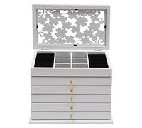 Schmuckschatulle und Organizer aus Holz, 6 Ebenen, großes Schmuckkästchen mit 5 Schubladen, Aufbewahrungsbox für Schmuck für Frauen und Mädchen, für Armbänder, Halsketten, Ohrringe, Ringe(White)