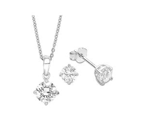 Schmuckset AMOR "9964963, 9964888 Halskette und Ohrringe", silber (silberfarben, kristallweiß, kristallweiß), Schmuck_Sets, Damen, Silber 925 (Sterlingsilber), Schmuckset, mit Zirkonia (synth.) (76874