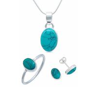 Schmuckset echt 925 Silber mit Türkis - Ring Kette Ohrringe passend in schlichtem Design (SET-024-15-54-45)