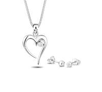 Schmuckset ELLI "Herz Solitär Zirkonia In Love 925 Sterling Silber", weiß (weiß, weiß), Schmuck_Sets, Damen, onesize,mit Stein, Silber 925 (Sterlingsilber), Schmuckset (96262752-0) weiß, weiß