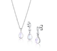 Schmuckset ELLI PREMIUM "Mondstein Tropfen Kette Ohrhänger 925 Silber", silber (silber, weiß), Schmuck_Sets, Damen, onesize,mit Stein, Silber 925 (Sterlingsilber), Schmuckset (11538507-0)