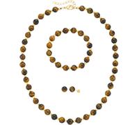 Schmuckset FIRETTI "Multipack Schmuck Geschenk Ohrstecker Armkette Halskette Kügelchen", braun (gelbgoldfarben, braun, braun), Schmuck_Sets, Damen, Elasthan, Messing, Polyester, Schmuckset, mit Tigera