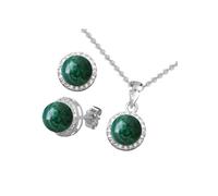 Schmuckset FIRETTI "Multipack Schmuck Geschenk Silber 925 Halskette Ohrstecker Edelstein", bunt (silberfarben, grün, weiß, weiß, grün), Schmuck_Sets, Damen, Silber 925 (Sterlingsilber), Schmuckset, mi