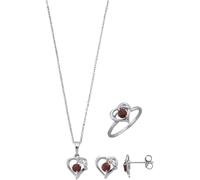 Schmuckset FIRETTI "Multipack Schmuck Geschenk Silber 925 Halskette Ohrstecker Ring Herz" Gr. 58, rot (silberfarben, rot, kristallweiß, rot, kristallweiß), Schmuck_Sets, Damen, 58, Silber 925 (Sterlin