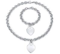 Schmuckset für Damen aus Edelstahl Halskette und Armband mit Herz-Anhänger