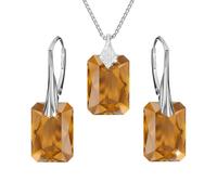 Schmuckset für Damen Ohrringe Silber 925 Hängend Rechteckig - Kette Damen mit Anhänger - Schmuck Set für Sie mit Kristallen - Ohrringe Hängend und Halskette Mädchen Geschenk Frauen (Topaz)