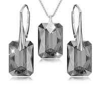 Schmuckset für Damen Ohrringe Silber 925 Hängend Rechteckig - Kette Damen mit Anhänger - Schmuck Set für Sie mit Kristallen - Ohrringe Hängend und Halskette Mädchen Geschenk Frauen (Silver Night)