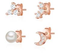 Glanzstücke München Ohrstecker Halbmond Sterling Silber Zirkonia Süßwasser-Zuchtperle in Roségold 5,1/6,3/4,0/4,9 mm Damen