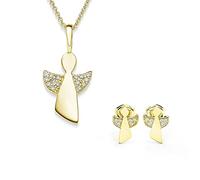 Schmuckset Mädchen Gold (Silber 925 vergoldet) Engel Kette Kommunion | Geschenke für Mädchen Schmuck Schutzengel Kette Kinder Geschenke Taufe Geschenke zur Geburt Kinderkette Halskette Ohrringe
