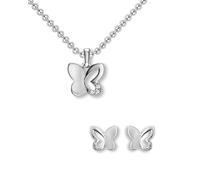 Schmuckset Mädchen Silber 925 Schmetterling, Kinder Kette Ohrringe Anhänger | Halskette Ohrstecker Kinderkette mit Zirkonia Steinchen, Schmetterlings Set Schmuck Kinderschmuck Geschenk Geburtstag