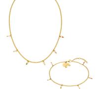 Schmuckset PURELEI "Schmuck Edelstahl Kette Fußkette Mahina Club Anuenue", gold (gelbgoldfarben, rot, rosa, grün, hellblau), Schmuck_Sets, Damen, Edelstahl, glitzernd, glänzend, Schmuckset, mit Kunsts