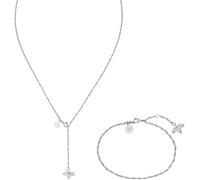 Schmuckset PURELEI "Schmuck Edelstahl Kette und Fußkette Mahina Club Lotus", silber (edelstahlfarben, kristallweiß, kristallweiß), Schmuck_Sets, Damen, Edelstahl, glitzernd, glänzend, Schmuckset, mit