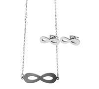 Schmuckset silberfarbig Damen Halskette Ohrstecker Unendlich