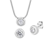 Schmuckset ZEEME "925 Sterling Silber Zirkonia", weiß, Schmuck_Sets, Damen, 42+3cm, Silber 925 (Sterlingsilber), glänzend, Schmuckset (73547635-0) weiß