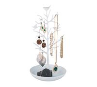 Relaxdays Schmuckständer Baum, Schmuckaufbewahrung Ketten, Ohrringe & Armbänder, HxBxT 30x16x15 cm, Schmuckbaum, weiß