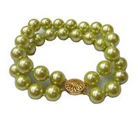 Schmuckwilli 2-reihig Perlenarmband für Damen & Mädchen - 20cm Länge mit 10mm großen grünen runden Perlen - Elegante Armband mit Muschelkernperlen MK Perlen für jeden Anlass - Perlenarmreife Frauen